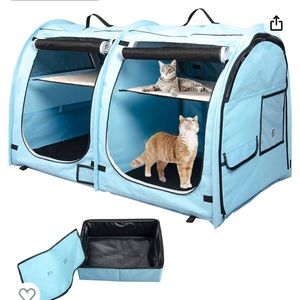 Mispace black and teal two compartment cat condo